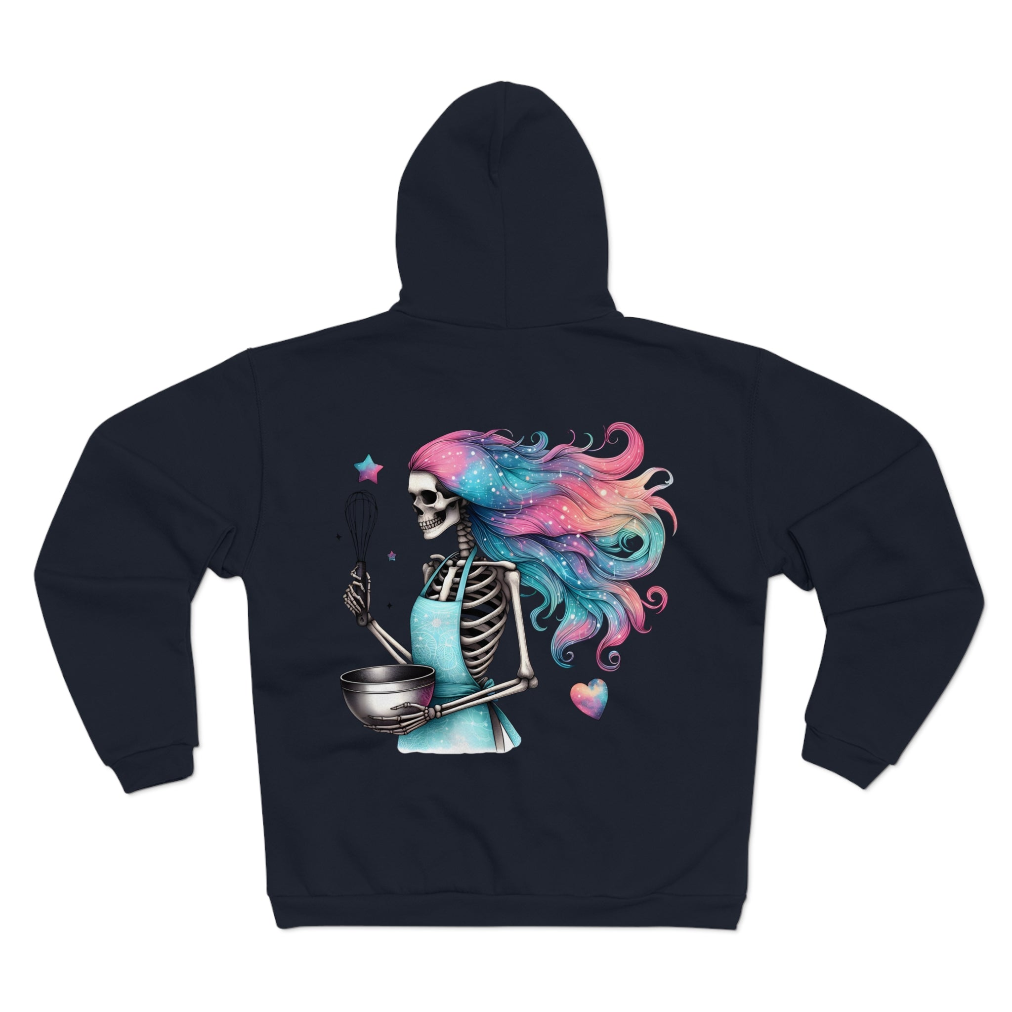 Skeleton Baker Zip Hoodie – Trick-or-Treat Halloween Skeleton with Rainbow Hair