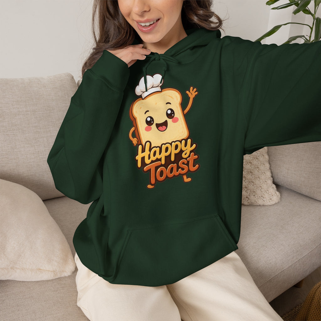 Happy Toast Cartoon Graphic Hoodie – Unisex Pullover