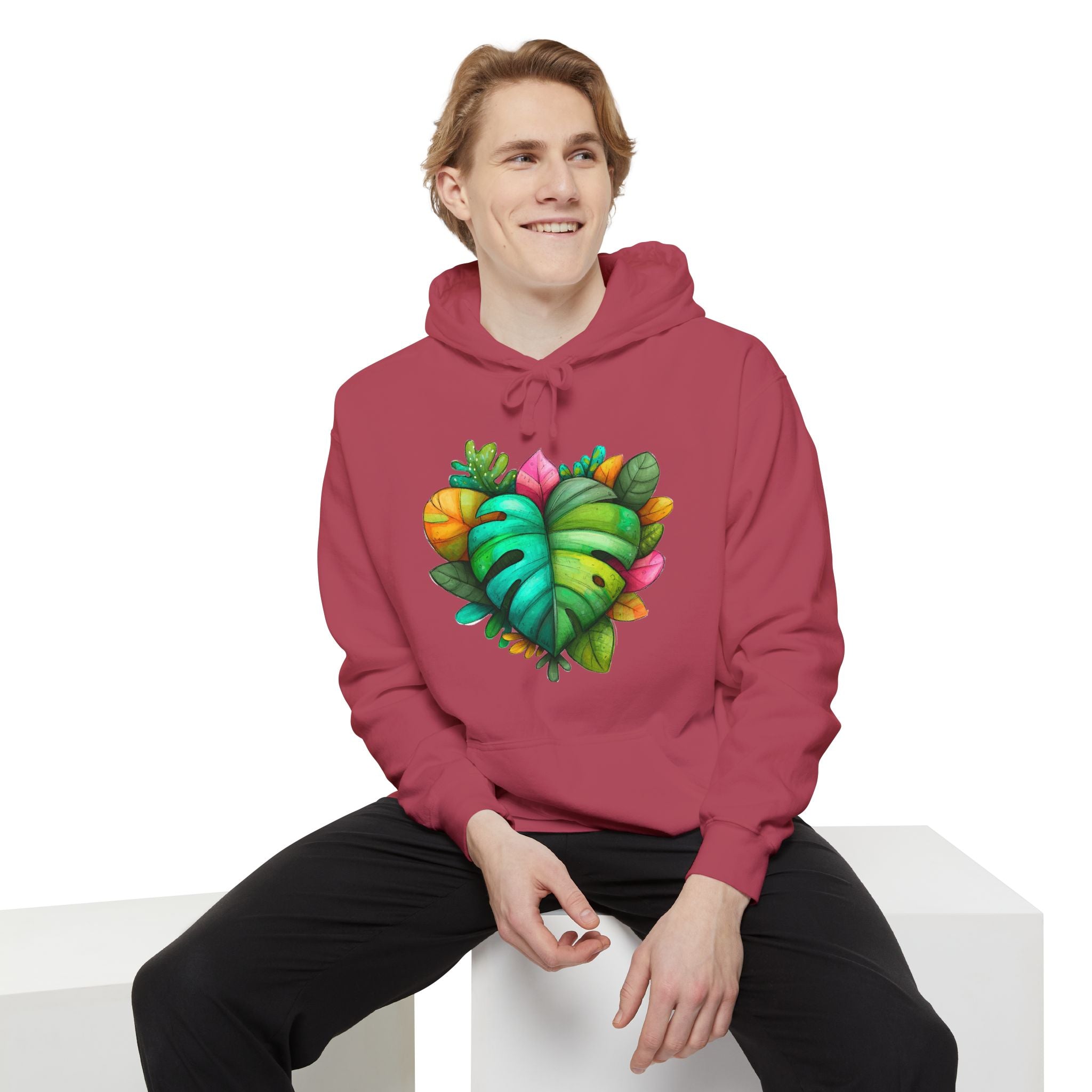Leaf Heart Hoodie — Tropical Botanical Graphic Sweatshirt