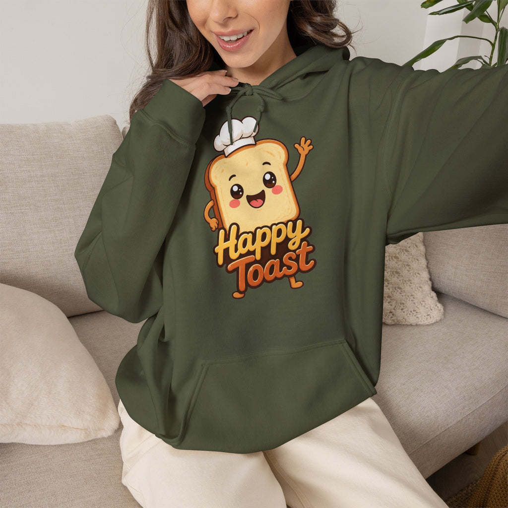 Happy Toast Cartoon Graphic Hoodie – Unisex Pullover