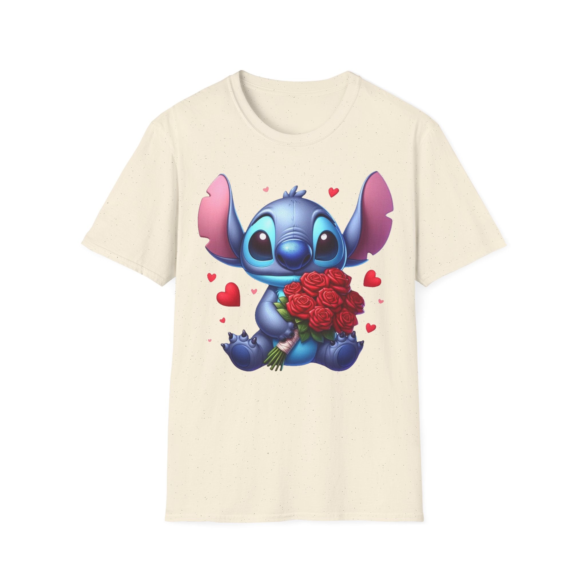 Stitch Holding Roses T-Shirt — Cute Valentine’s Day Cartoon Tee