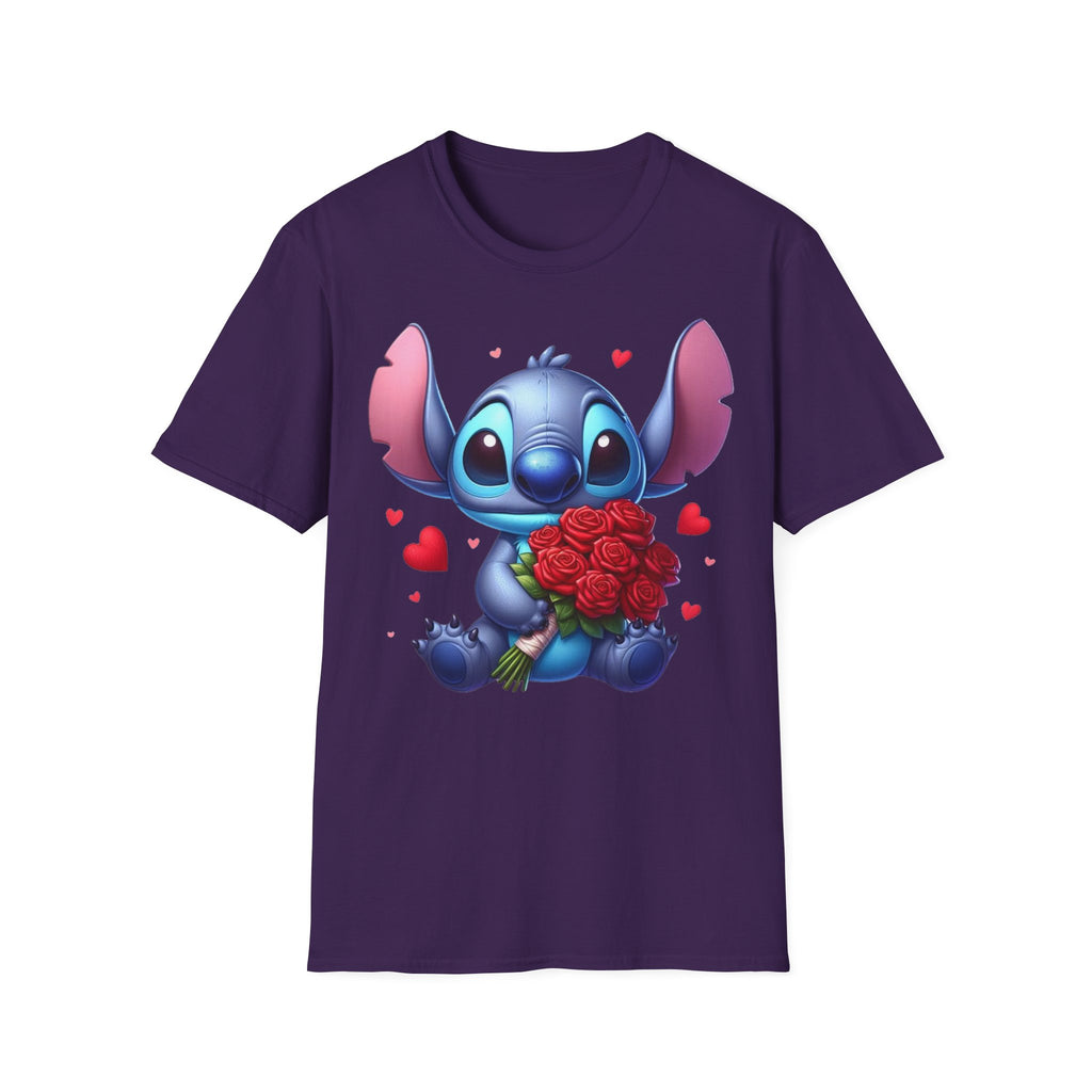 Stitch Holding Roses T-Shirt — Cute Valentine’s Day Cartoon Tee