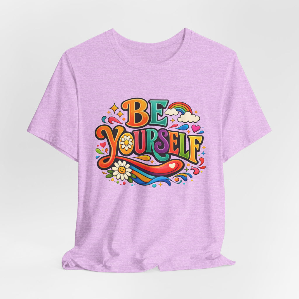 Be Yourself Retro Graphic Tee – Positive Rainbow Floral T‑Shirt