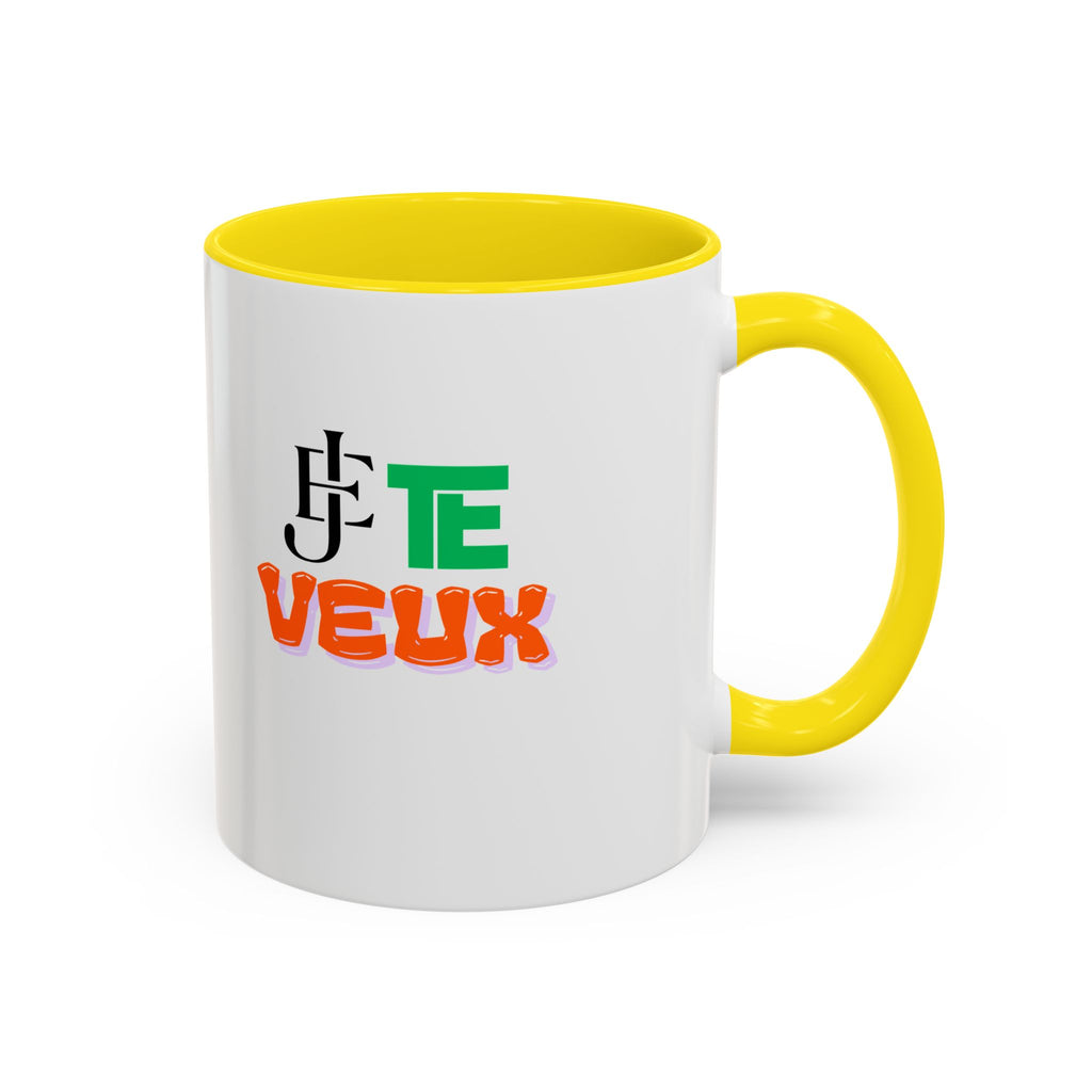 French Phrase Accent Mug — "Je Te Veux" Colorful Ceramic Coffee Mug (11/15oz)