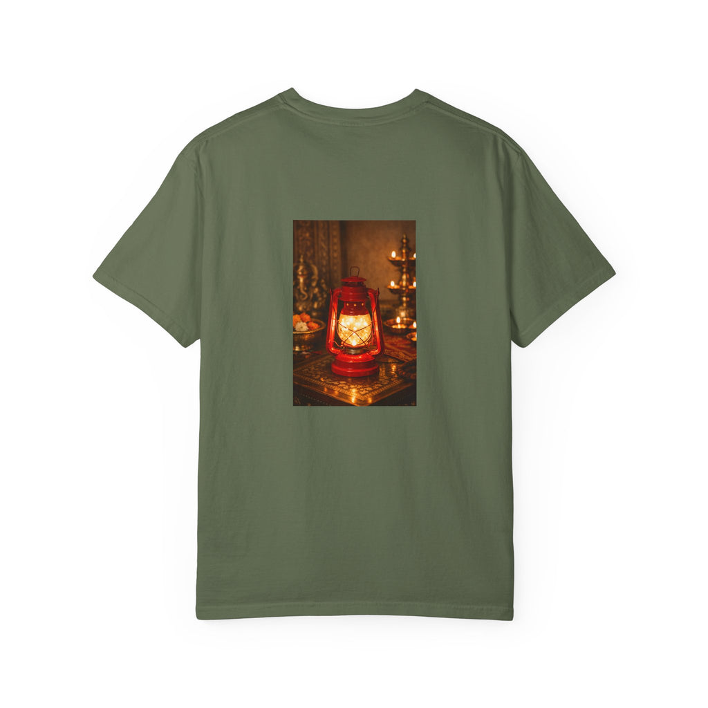 Lantern Altar T-Shirt — Vintage Oil Lantern Prayer Tee