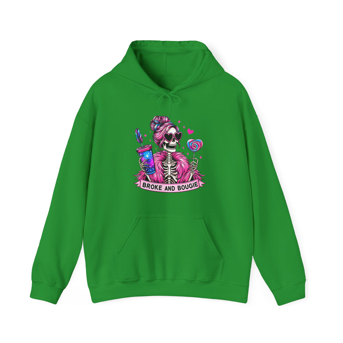 Sweat à capuche Broke and Bougie avec squelette - Sweat-shirt graphique mignon avec crâne rose