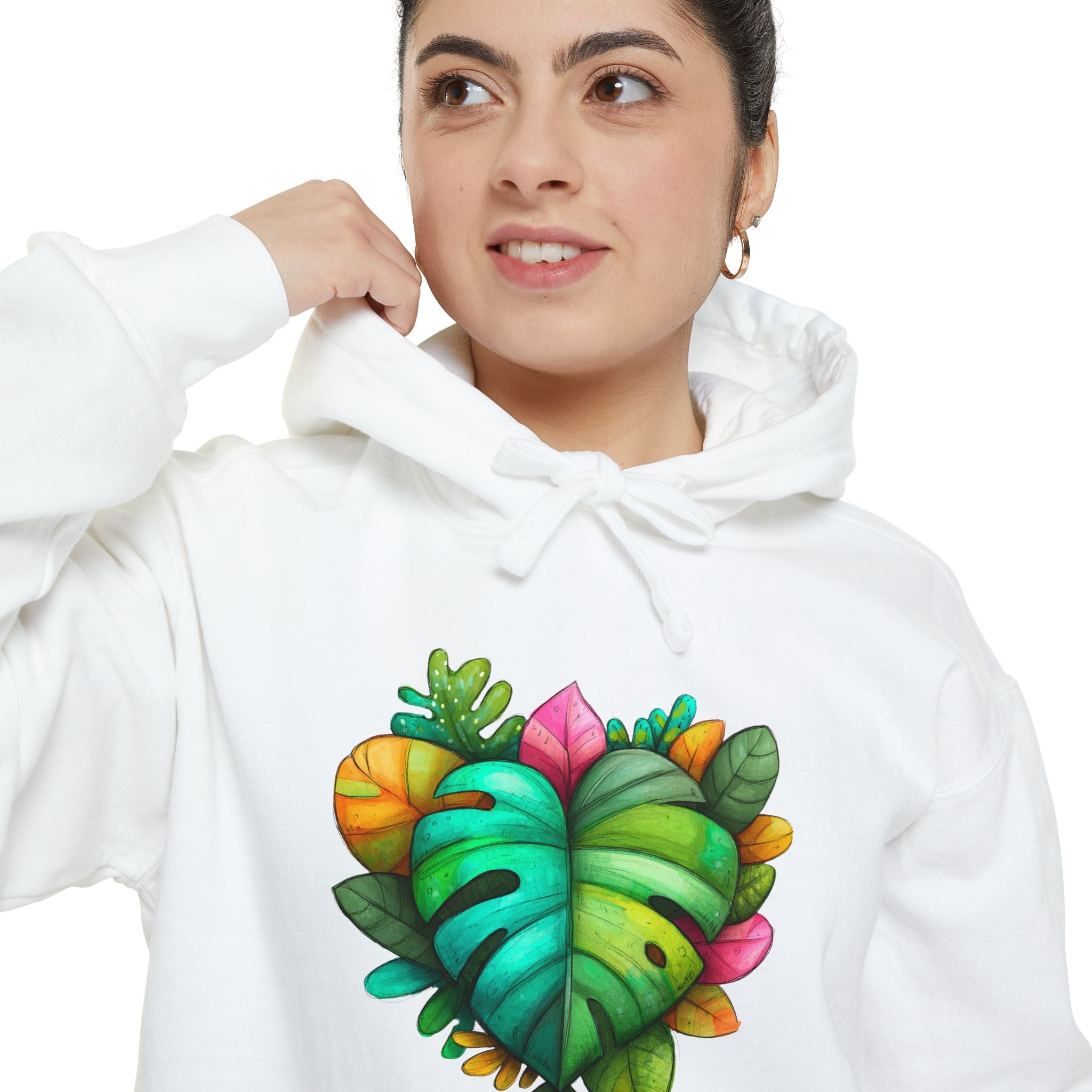 Leaf Heart Hoodie — Tropical Botanical Graphic Sweatshirt