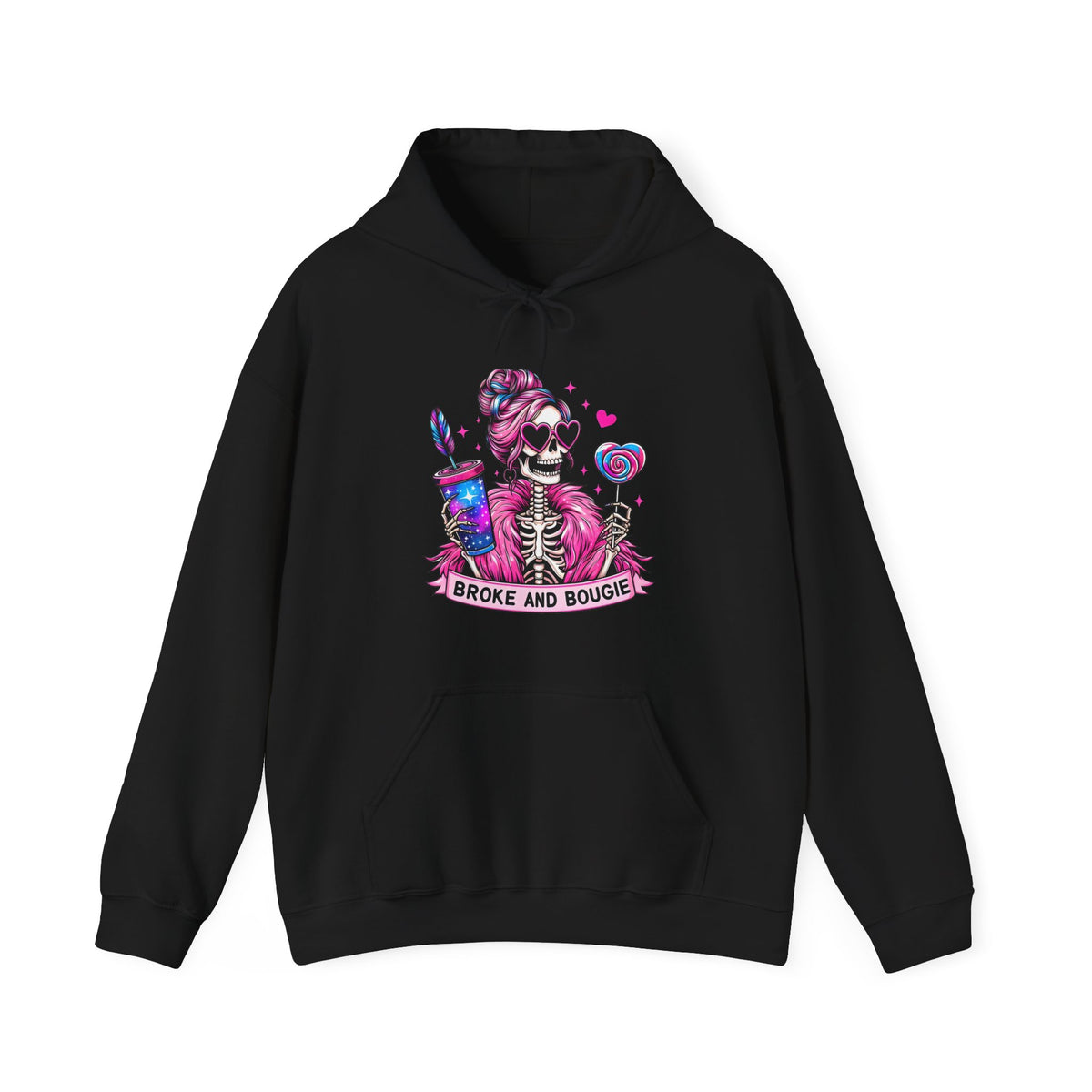Sweat à capuche Broke and Bougie avec squelette - Sweat-shirt graphique mignon avec crâne rose