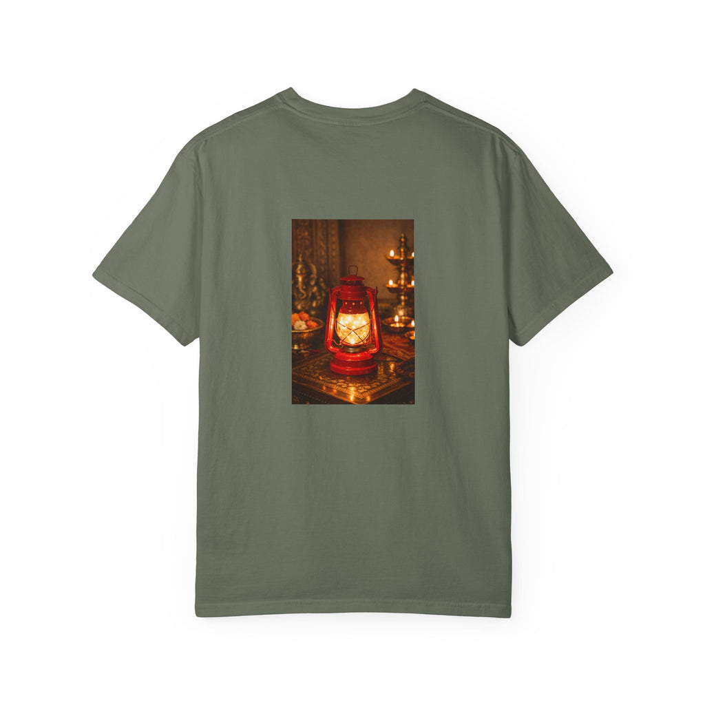 Lantern Altar T-Shirt — Vintage Oil Lantern Prayer Tee