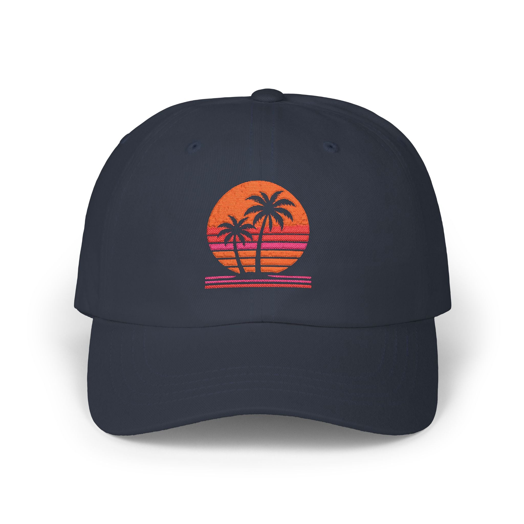 Dad Cap — Retro Sunset Palm Tree Embroidered Hat
