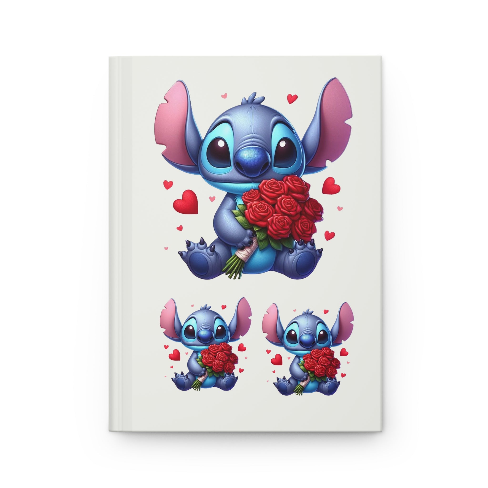 Stitch Valentine's Hardcover Journal — Cute Blue Alien with Roses Notebook