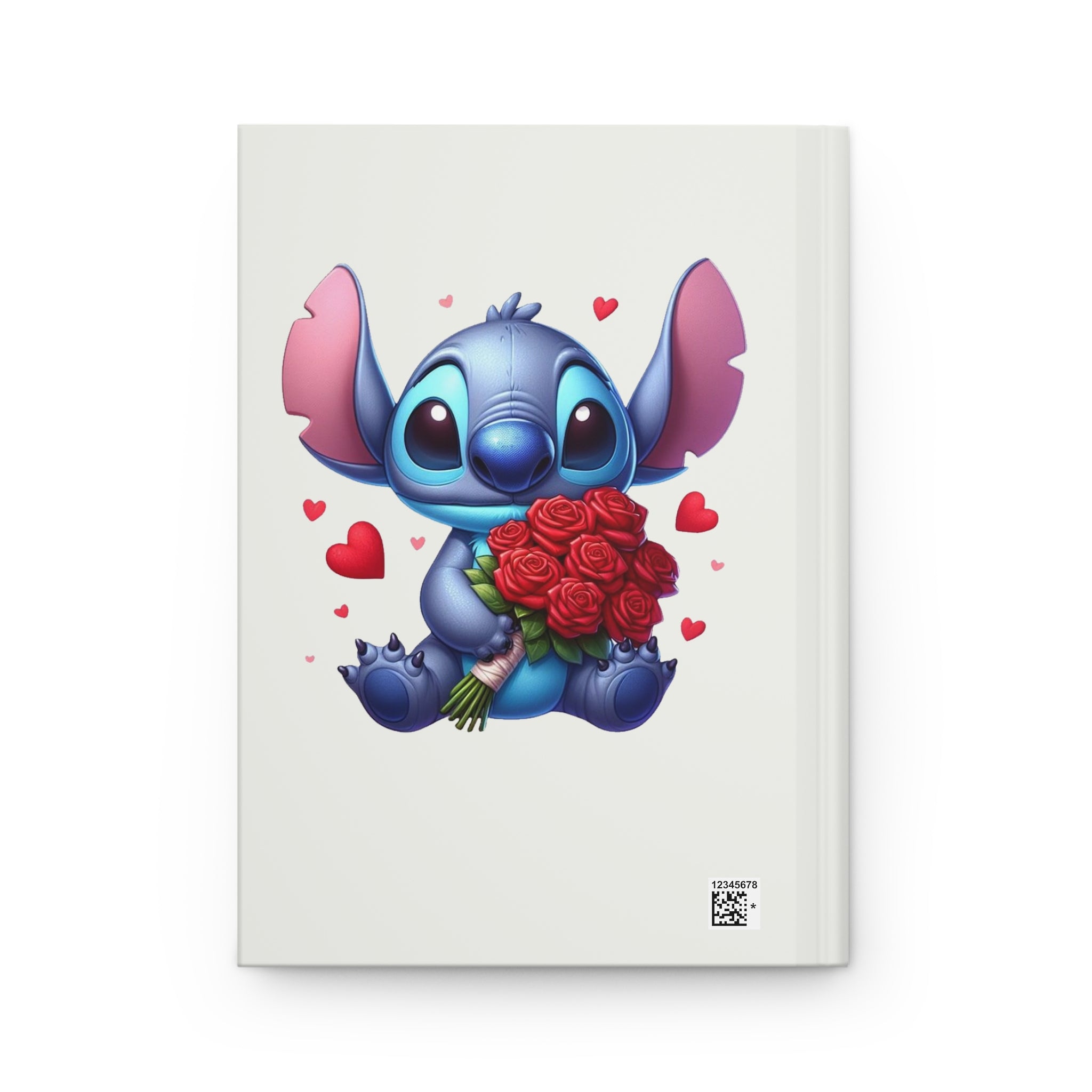 Stitch Valentine's Hardcover Journal — Cute Blue Alien with Roses Notebook