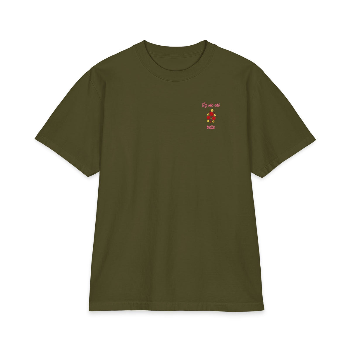 T-shirt floral La Vie Est Belle — T-shirt graphique avec citation française