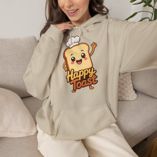 Happy Toast Cartoon Graphic Hoodie – Unisex Pullover