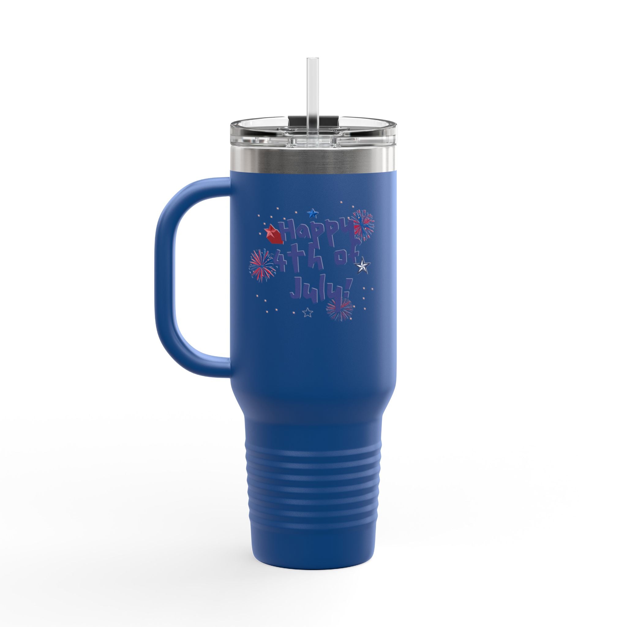 40oz Insulated Travel Mug — "Happy 4th of July" Patriotic Fireworks Design