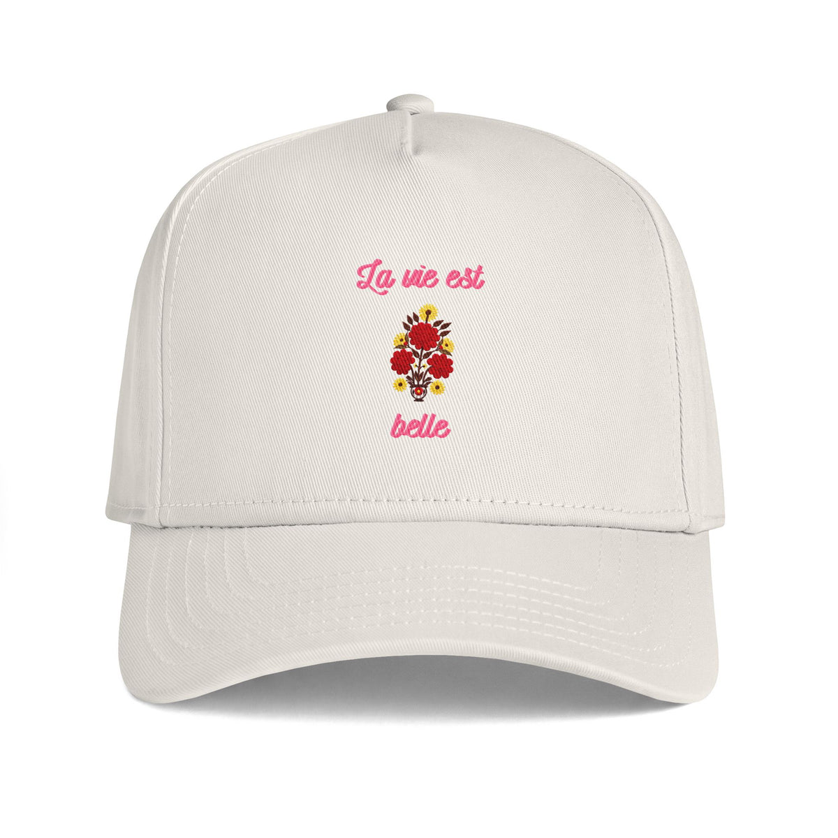 Casquette florale La Vie Est Belle — Casquette de baseball avec phrase française brodée