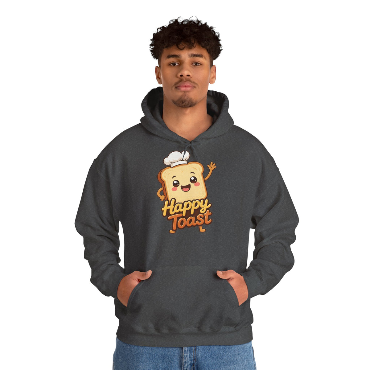 Happy Toast Cartoon Graphic Hoodie – Unisex Pullover