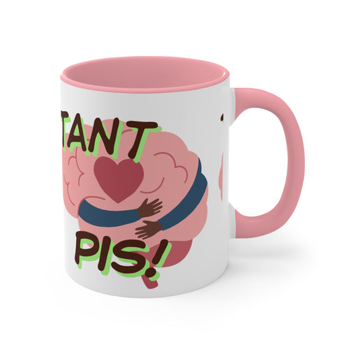 Accent Mug — 'Tant Pis!' Hugging Brain Design, Funny French Phrase Coffee Cup