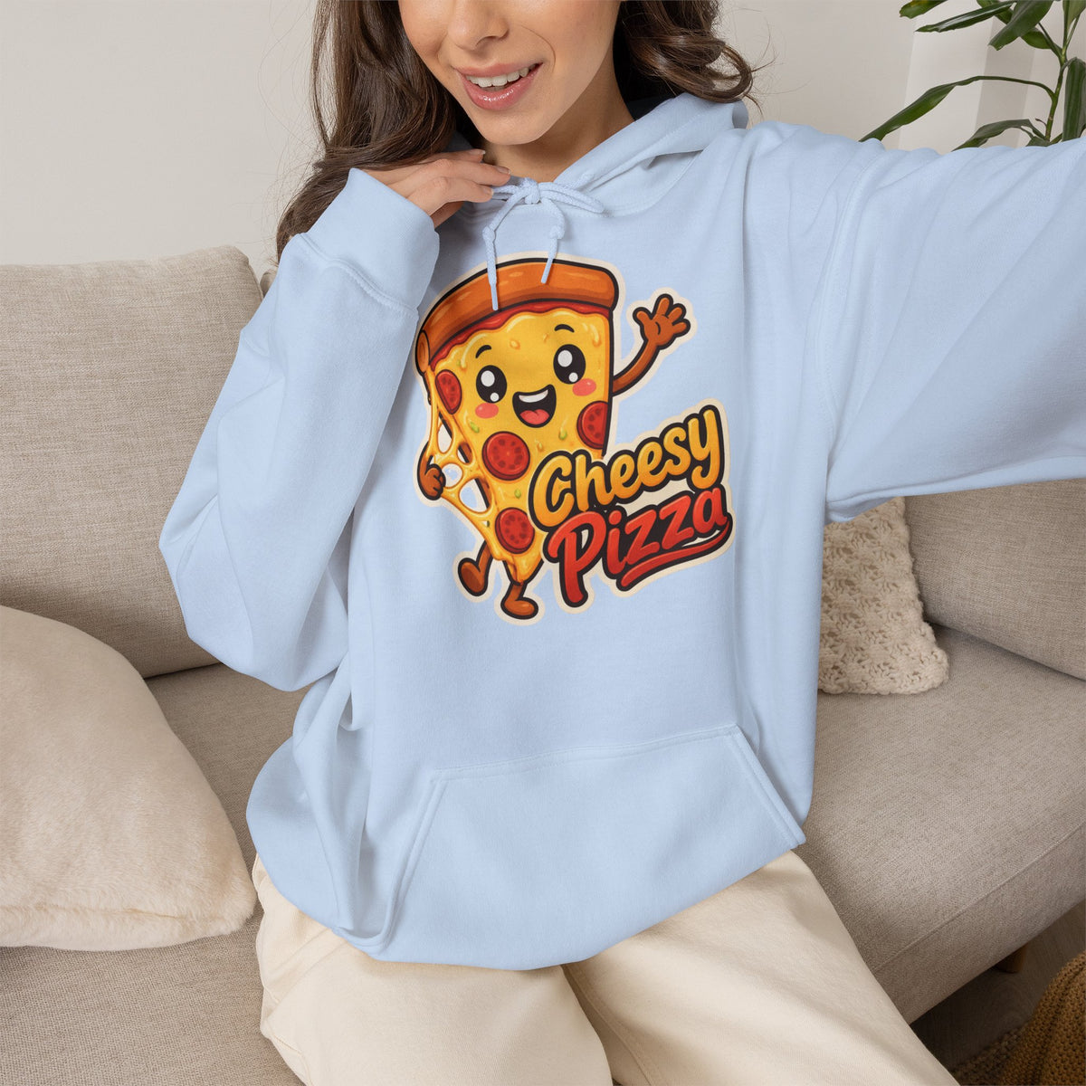 Cheesy Pizza Graphic Pullover Hoodie – Unisex