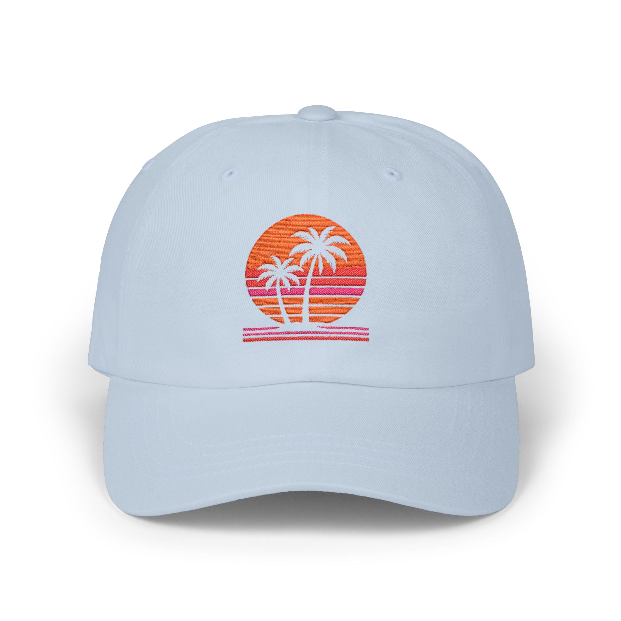 Dad Cap — Retro Sunset Palm Tree Embroidered Hat