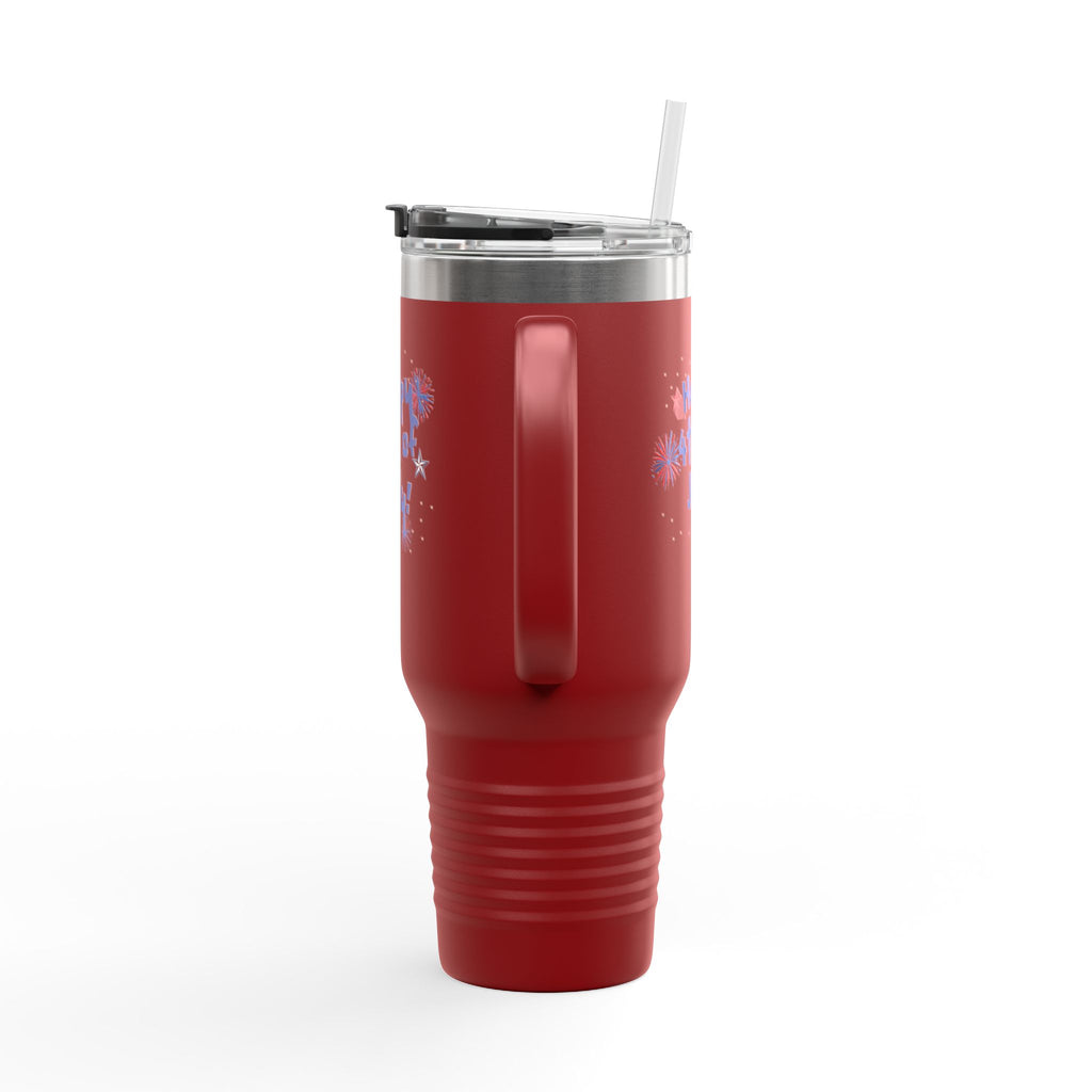 40oz Insulated Travel Mug — "Happy 4th of July" Patriotic Fireworks Design