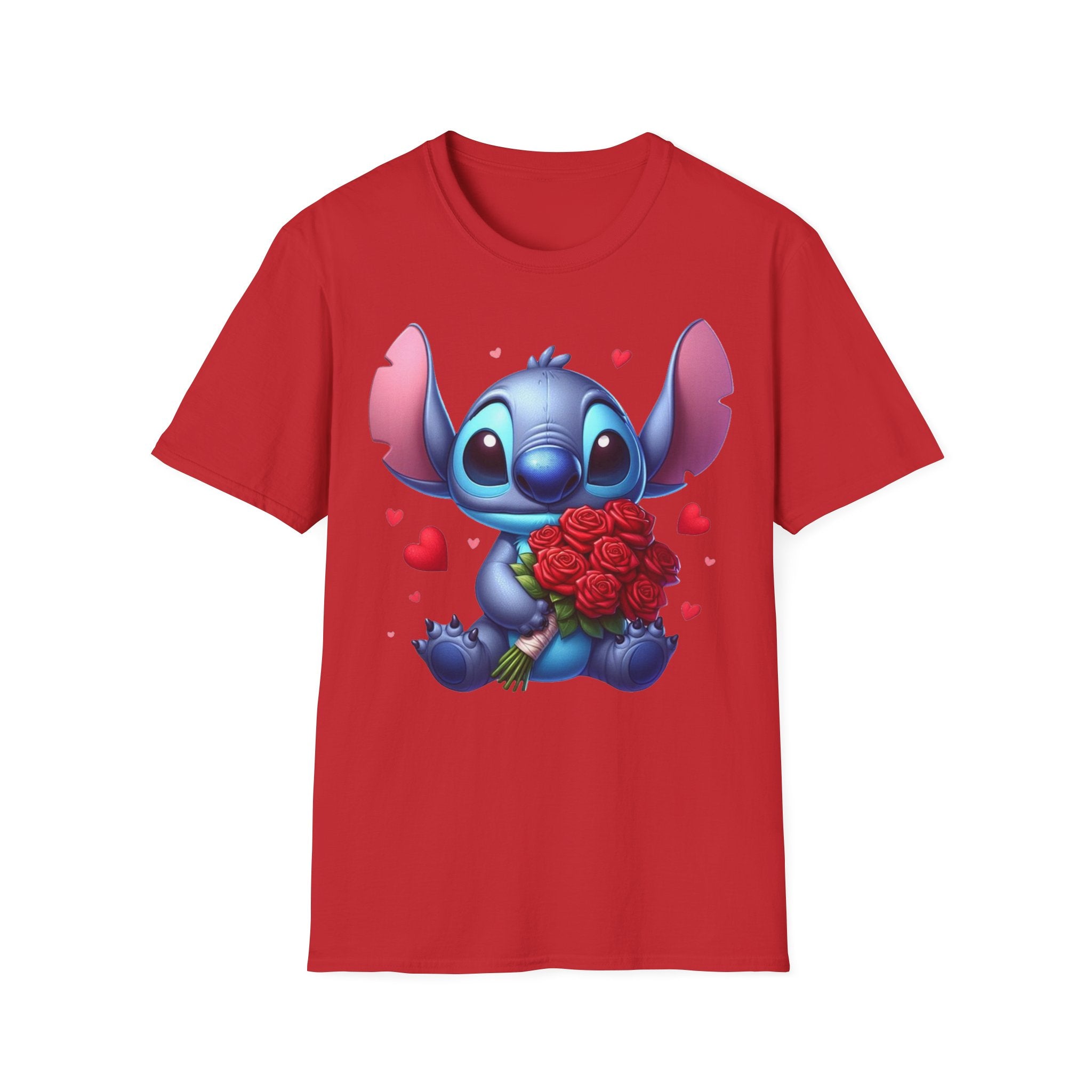 Stitch Holding Roses T-Shirt — Cute Valentine’s Day Cartoon Tee