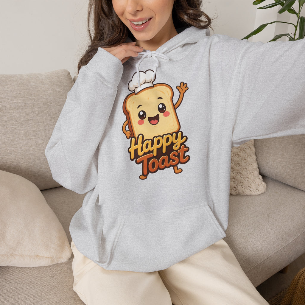 Happy Toast Cartoon Graphic Hoodie – Unisex Pullover