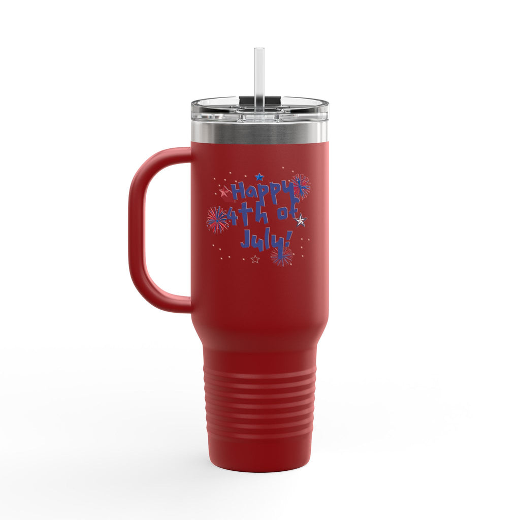 40oz Insulated Travel Mug — "Happy 4th of July" Patriotic Fireworks Design