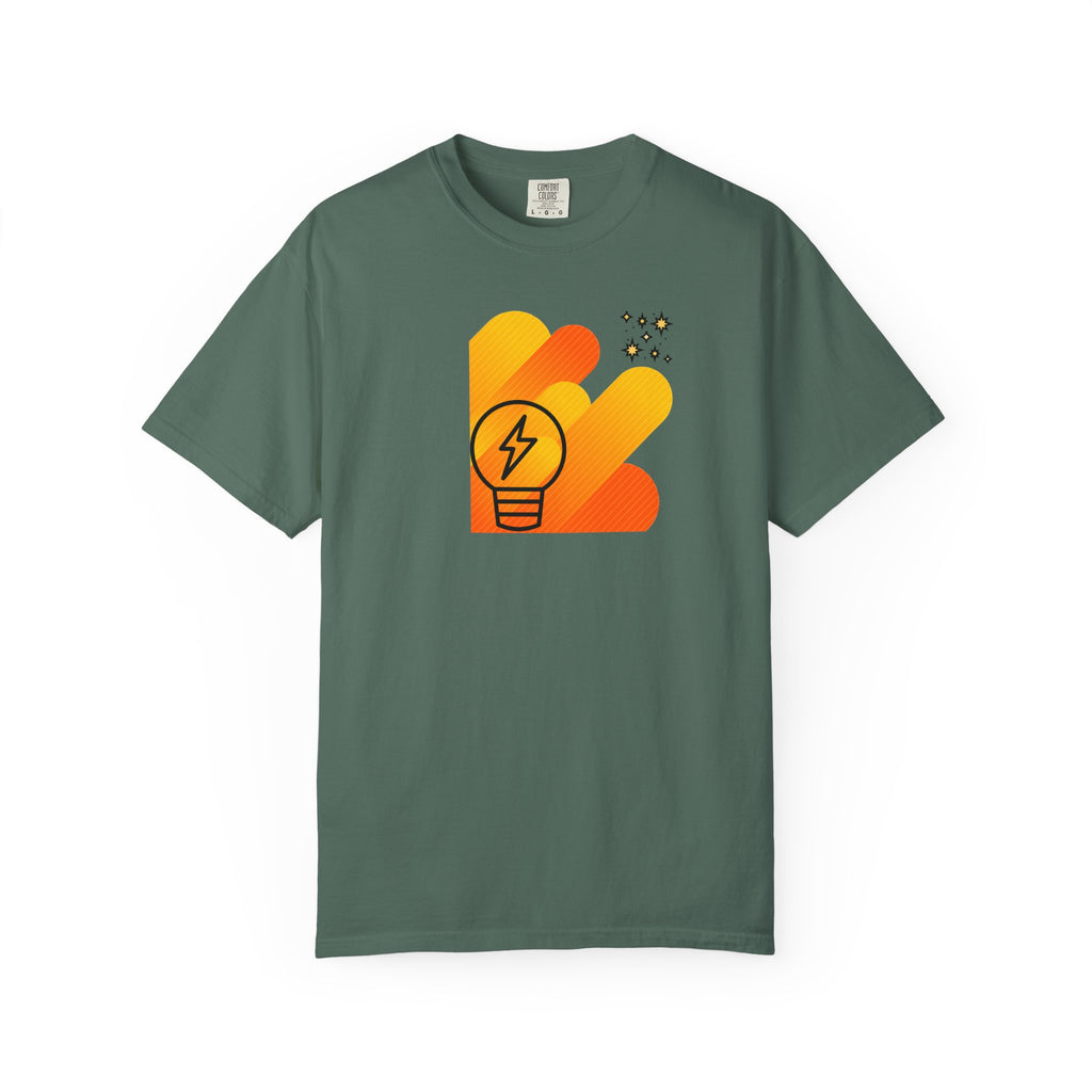 Idea Spark T-Shirt — Retro Orange Lightbulb Graphic Tee
