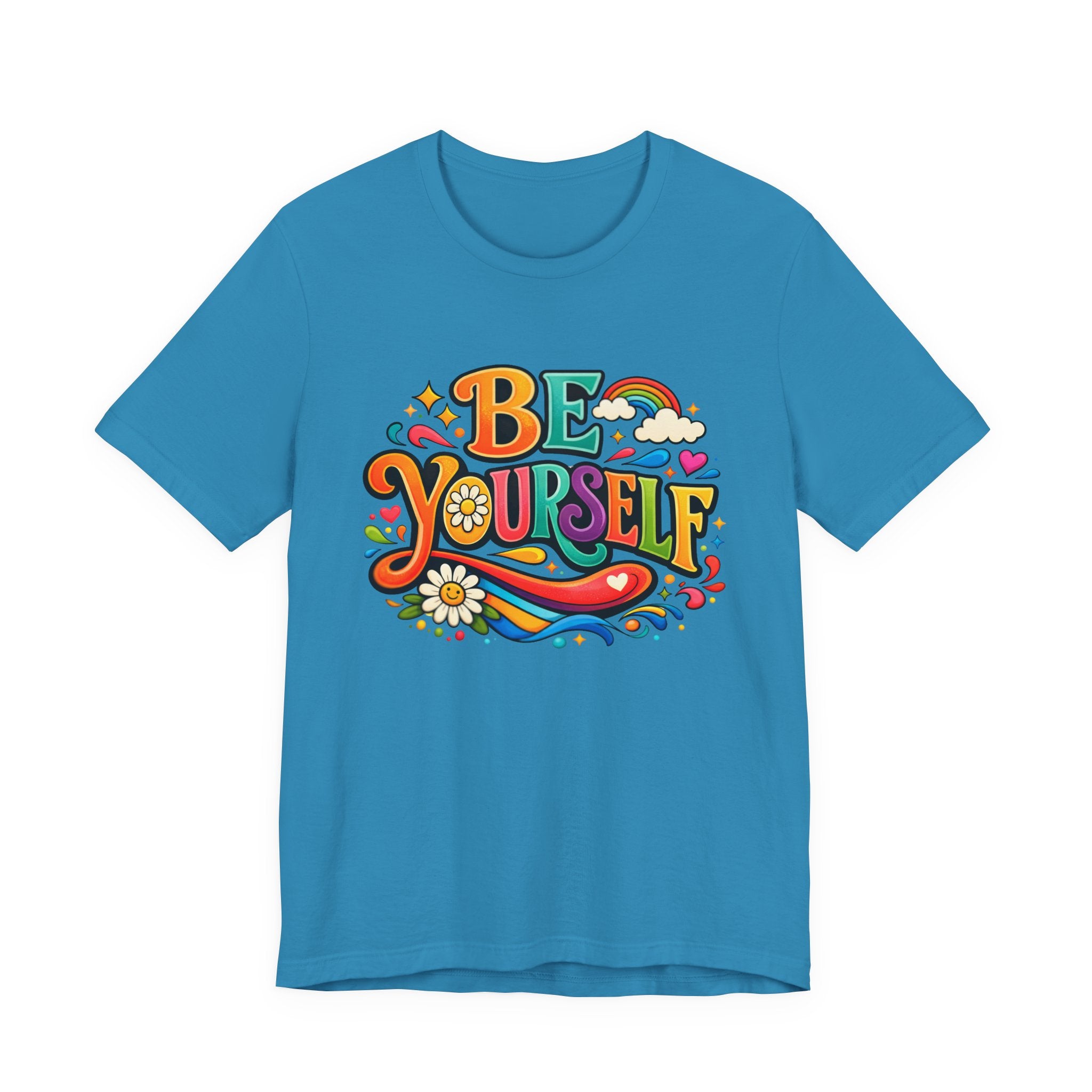 Be Yourself Retro Graphic Tee – Positive Rainbow Floral T‑Shirt