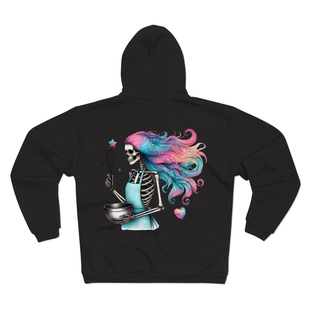 Skeleton Baker Zip Hoodie – Trick-or-Treat Halloween Skeleton with Rainbow Hair