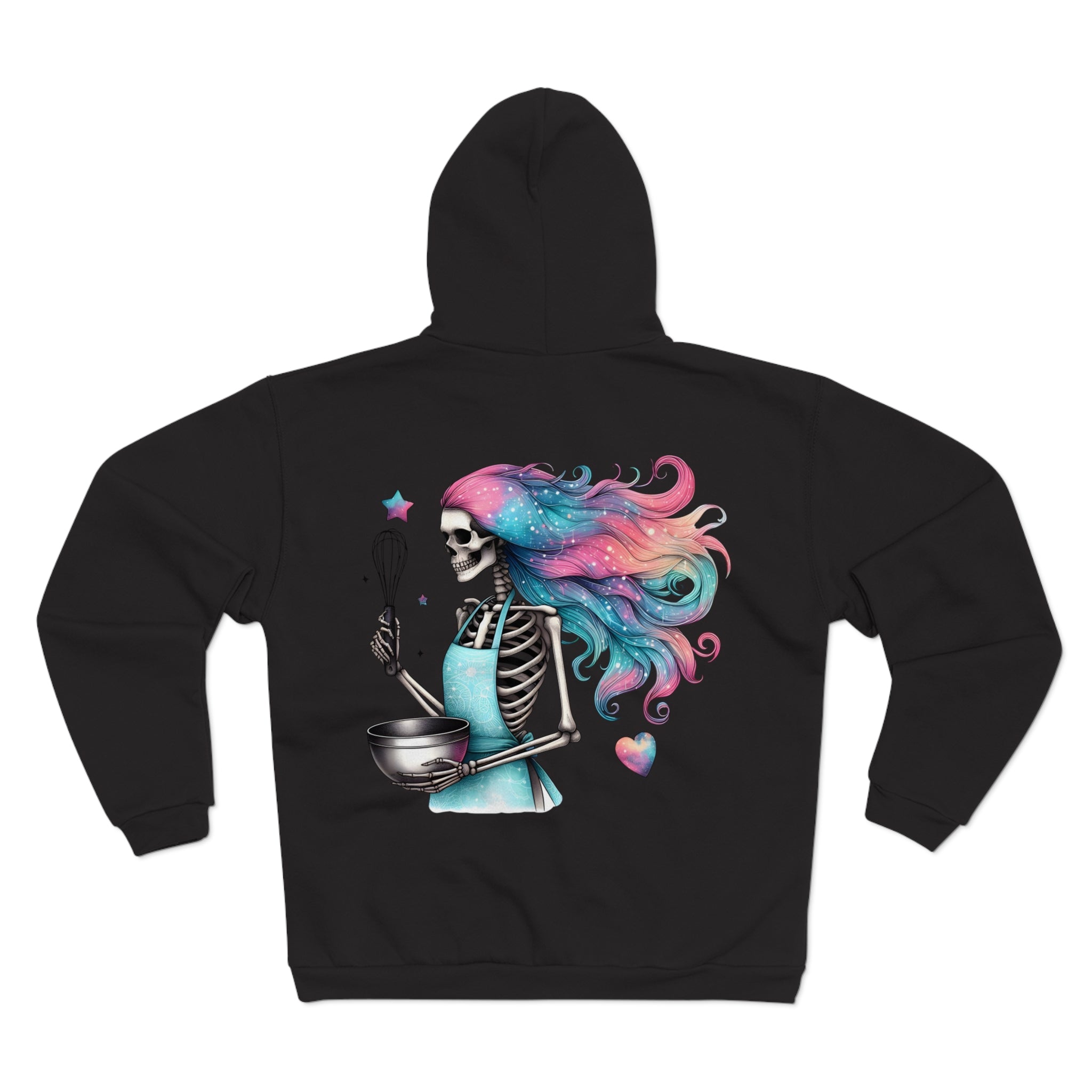 Skeleton Baker Zip Hoodie – Trick-or-Treat Halloween Skeleton with Rainbow Hair
