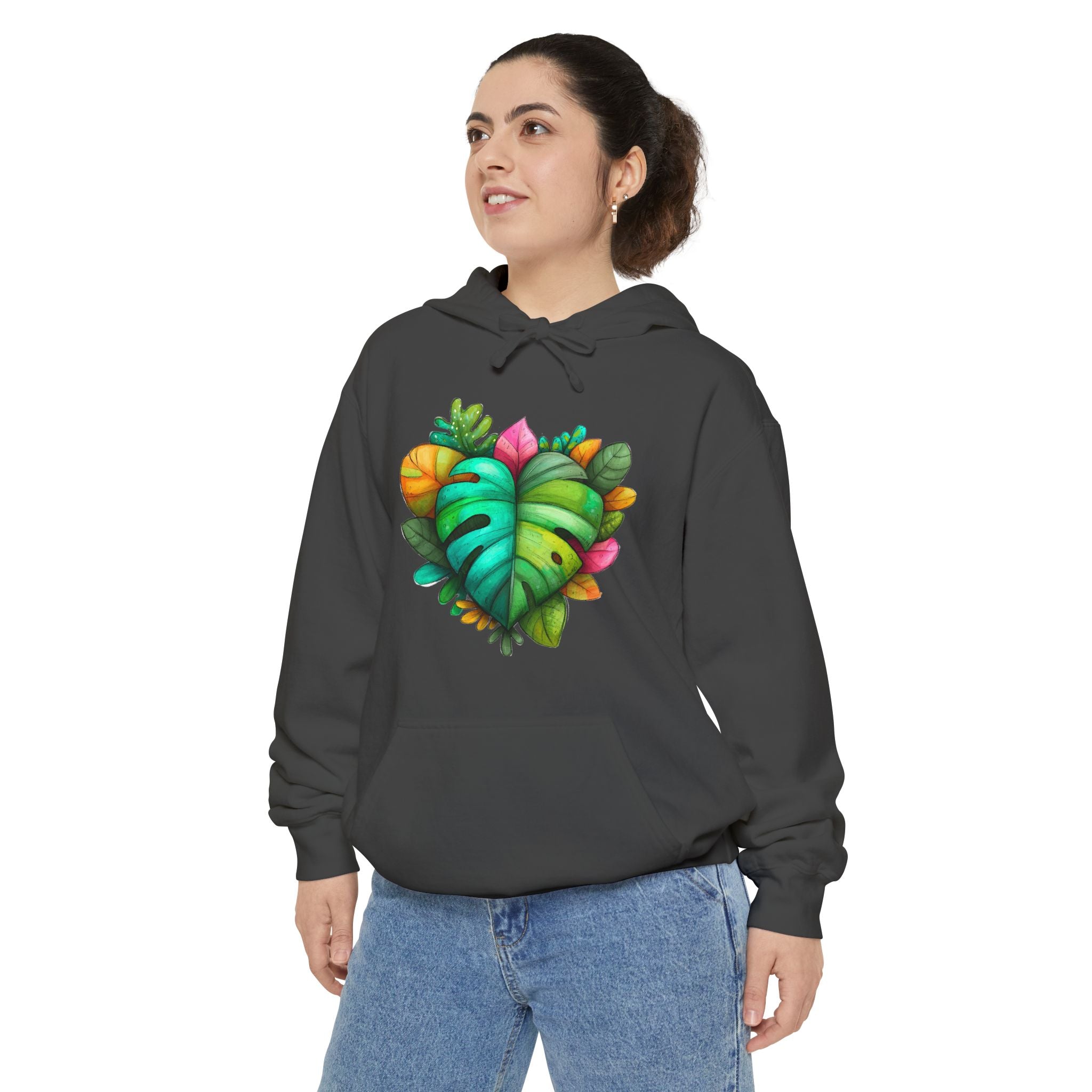 Leaf Heart Hoodie — Tropical Botanical Graphic Sweatshirt