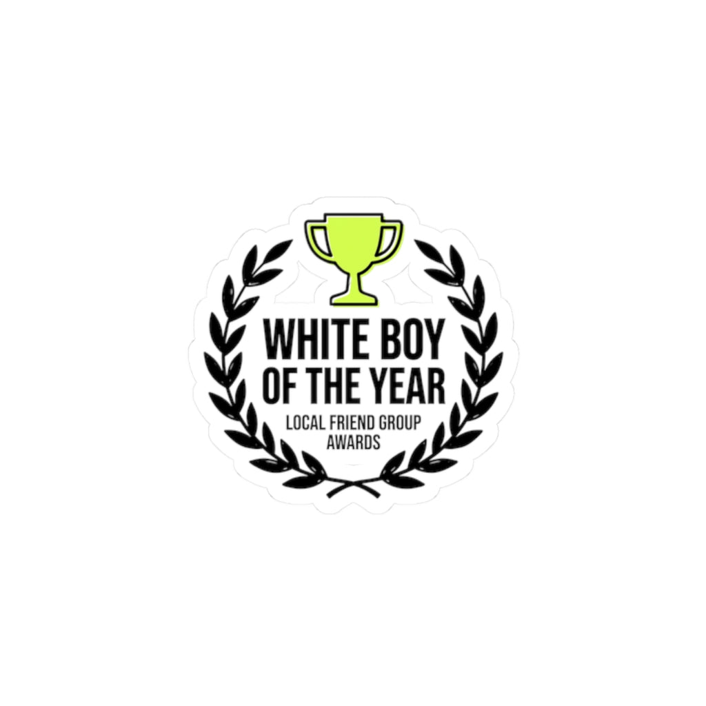 White Boy of the Year Kiss-Cut Stickers, minimal meme, black on white