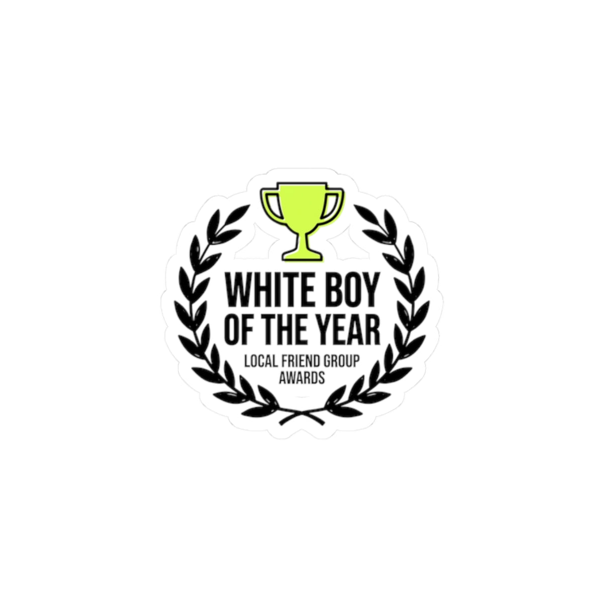 White Boy of the Year Kiss-Cut Stickers, minimal meme, black on white