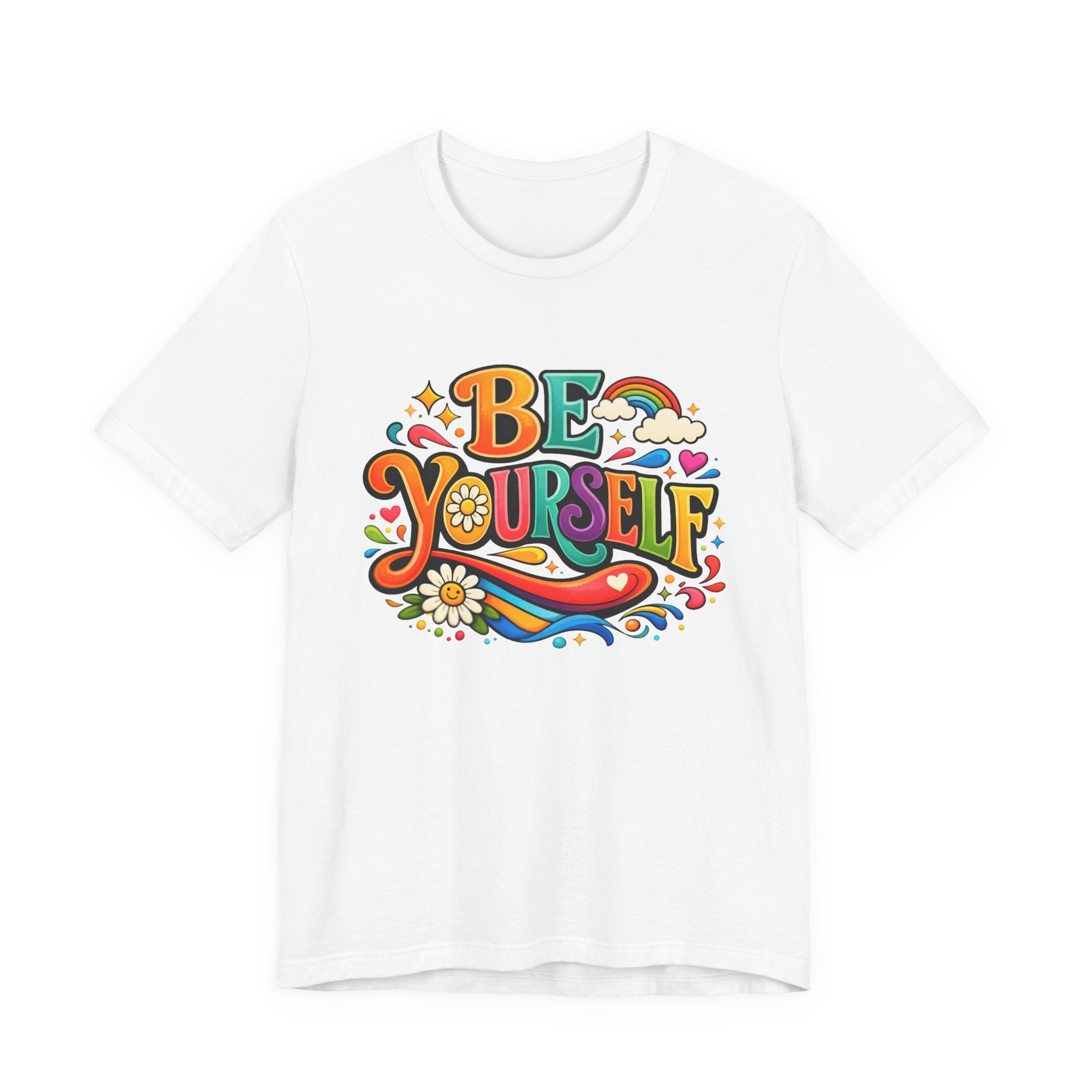 Be Yourself Retro Graphic Tee – Positive Rainbow Floral T‑Shirt