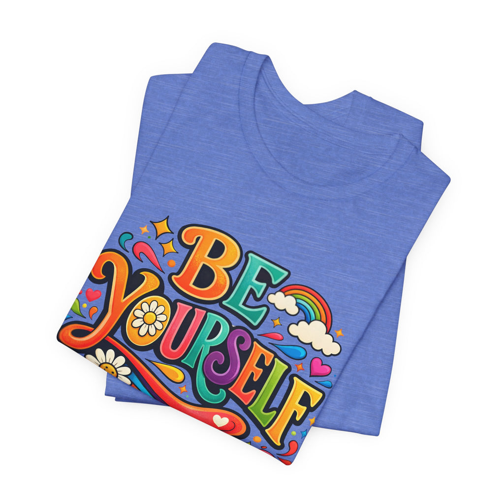 Be Yourself Retro Graphic Tee – Positive Rainbow Floral T‑Shirt