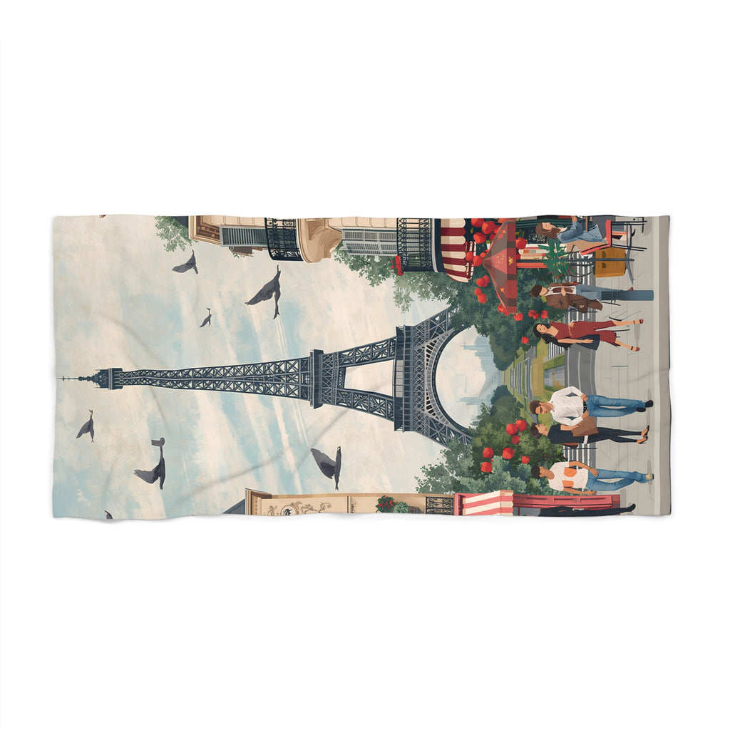 Paris Eiffel Tower Beach Towel — Vintage Travel Poster Design