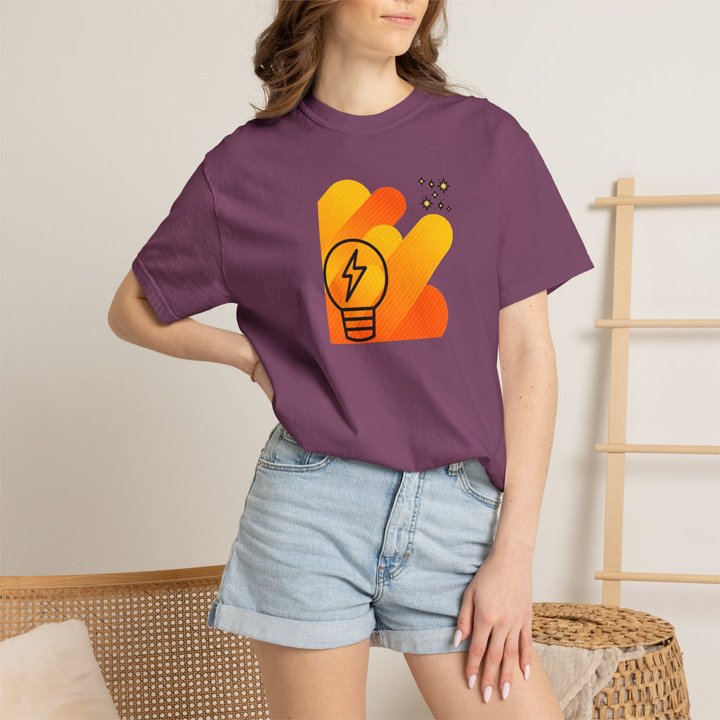 Idea Spark T-Shirt — Retro Orange Lightbulb Graphic Tee