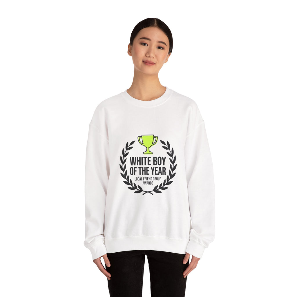 White Boy of the Year Sweatshirt | minimal meme, bold text