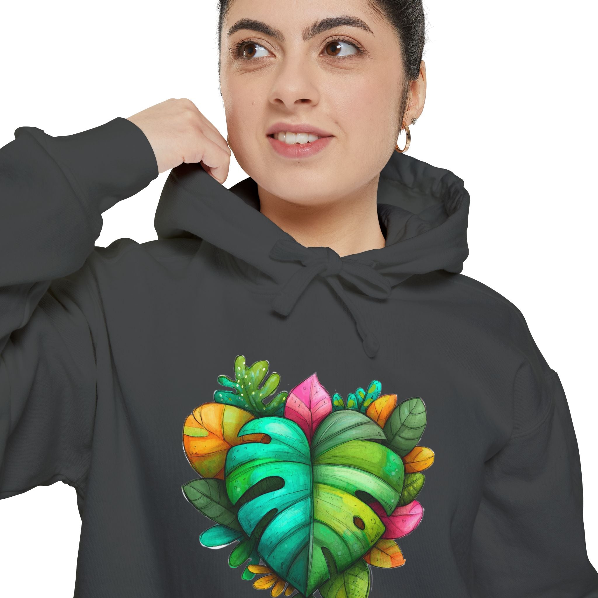 Leaf Heart Hoodie — Tropical Botanical Graphic Sweatshirt