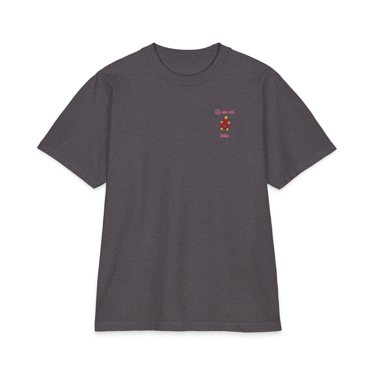 T-shirt floral La Vie Est Belle — T-shirt graphique avec citation française