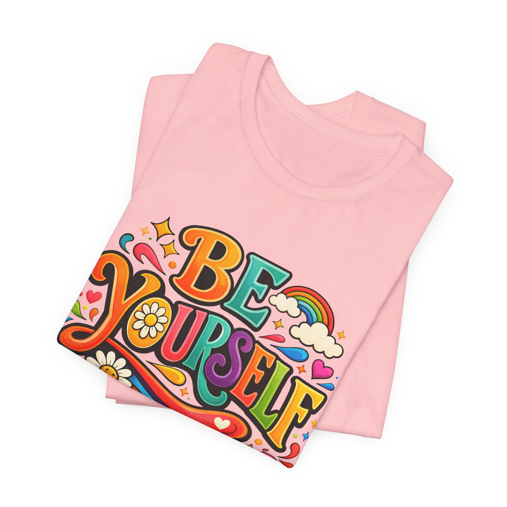 Be Yourself Retro Graphic Tee – Positive Rainbow Floral T‑Shirt