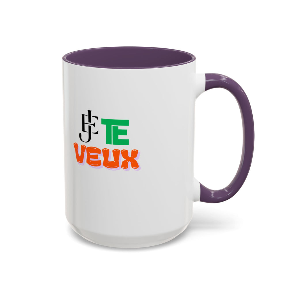 French Phrase Accent Mug — "Je Te Veux" Colorful Ceramic Coffee Mug (11/15oz)