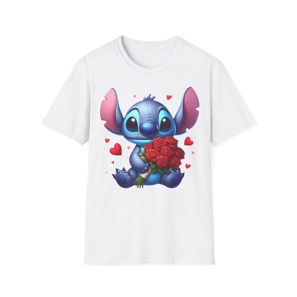 Stitch Holding Roses T-Shirt — Cute Valentine’s Day Cartoon Tee