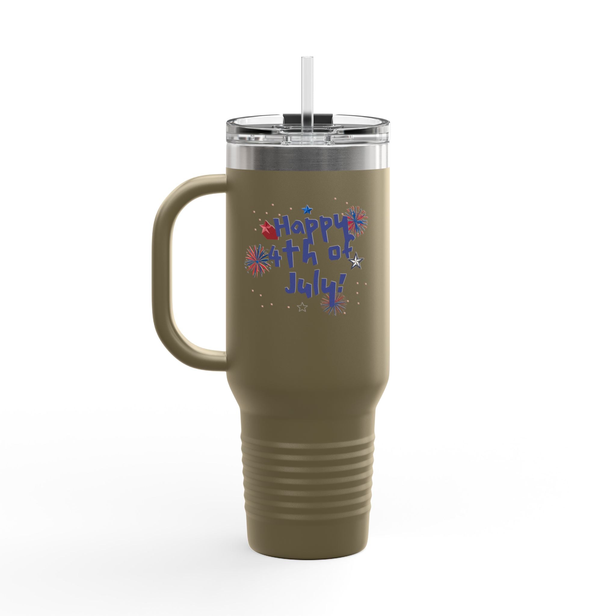 40oz Insulated Travel Mug — "Happy 4th of July" Patriotic Fireworks Design