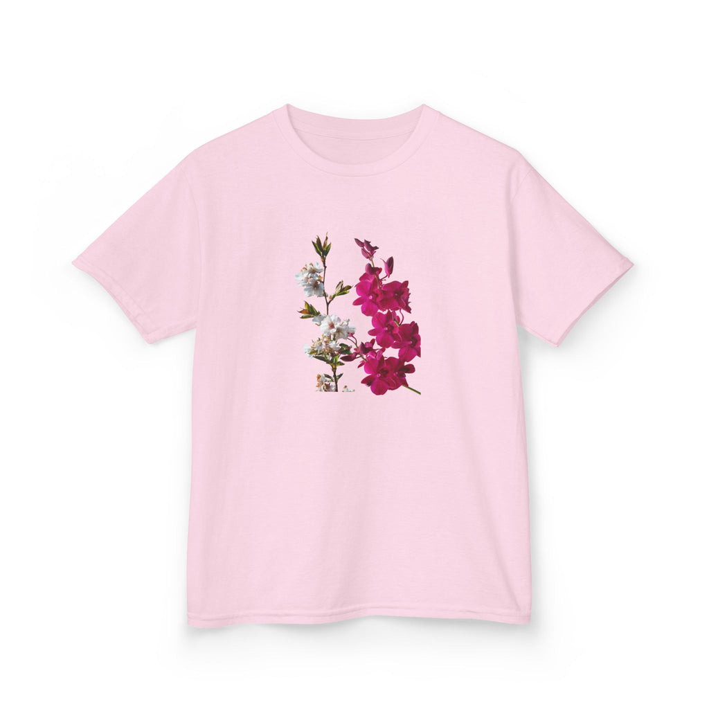 Kids Floral Tee — Pink Bougainvillea Graphic Cotton Shirt